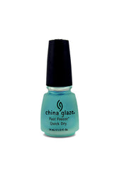 Frontal view of China Glaze Fast Freeze Quick Dry in Aqua blue bottle of nail lacquer quick dry top coat